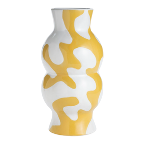 WHITE AND YELLOW ABSTRACT CERAMIC JAR