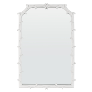 WHITE QUEEN ANNE STYLE MIRROR WITH CARVED DETAIL