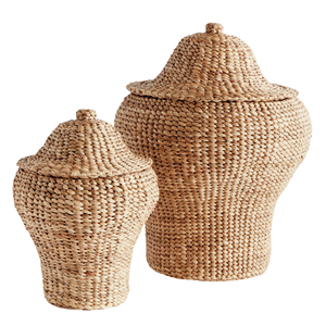 SET OF TWO WOVEN WATER HYACINTH GINGER JARS