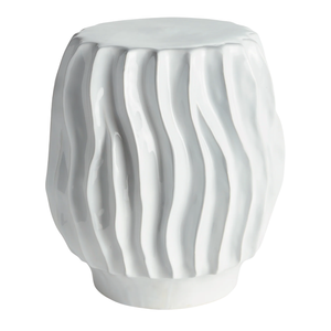 WHITE GLAZED SCULPTURAL GARDEN STOOL