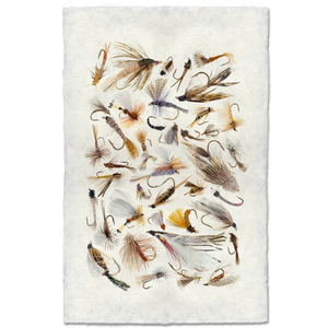 FISHING FLIES PRINT IN WALNUT SHADOW BOX