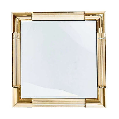 MID CENTURY MODERN FACETED BRASS AND LUCITE SQUARE MIRROR
