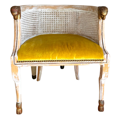 PAIR OF REGENCY STYLE CANE-BACK CHAIRS WITH VELVET SEAT