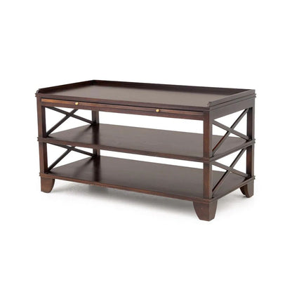 DAVID IATESTA THREE TIER MAHOGANY CONSOLE TABLE WITH PULLOUT SURFACE