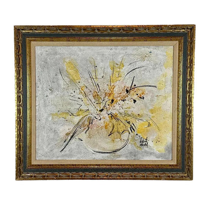 MIXED MEDIA FRAMED FLORAL BOUQUET IN SHADES OF YELLOW