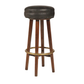 SET OF 3 BLACK LEATHER BAR STOOLS WITH BRASS & NAILHEAD DETAILS
