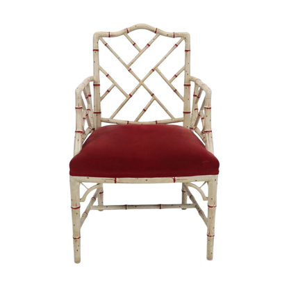CHINESE CHIPPENDALE PAINTED BAMBOO CHAIR WITH RED HIGHLIGHTS