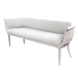 LIGHT GRAY BOUCLE UPHOLSTERED CURVED BACK SETTEE