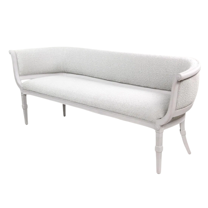 LIGHT GRAY BOUCLE UPHOLSTERED CURVED BACK SETTEE