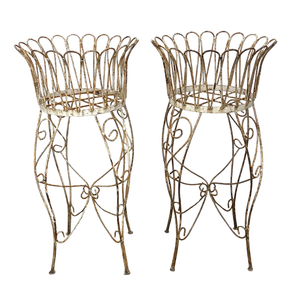 PAIR OF VINTAGE PAINTED METAL PLANT STANDS