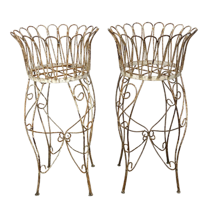 PAIR OF VINTAGE PAINTED METAL PLANT STANDS
