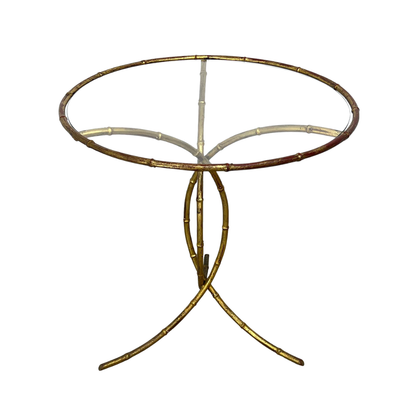 GILT METAL FAUX BAMBOO PEDESTAL TABLE