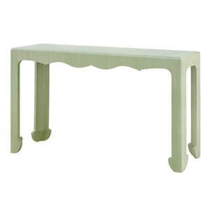 GREEN LACQUERED GRASSCLOTH CONSOLE TABLE