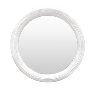VINTAGE WHITE PAINTED WALTERS WICKER ROUND MIRROR