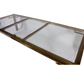 CUSTOM VINTAGE CHONOISERIE STYLE BRASS & GLASS DINING TABLE WITH LEAF