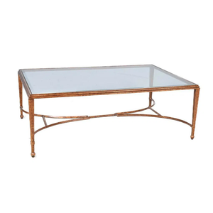 BRONZE PATINATED METAL COFFEE TABLE WITH GLASS TOP