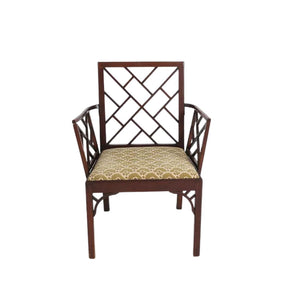 CHINESE CHIPPENDALE MAHOGANY ARM CHAIR WITH UPHOLSTERED SEAT