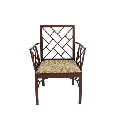 CHINESE CHIPPENDALE MAHOGANY ARM CHAIR WITH UPHOLSTERED SEAT