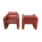 PAIR OF RED VINYL UPHOLSTERED KARL SPRINGER STYLE CLUB CHAIRS