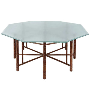 VINTAGE MCGUIRE OCTAGONAL BAMBOO DINING TABLE WITH FROSTED GLASS TOP