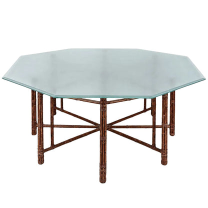 VINTAGE MCGUIRE OCTAGONAL BAMBOO DINING TABLE WITH FROSTED GLASS TOP