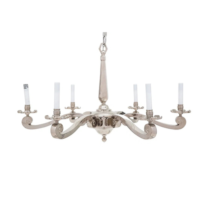 POLISHED NICKEL SIX LIGHT CHANDELIER