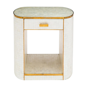 A CONTEMPORARY CAPIZ SHELL AND BRASS SIDE TABLE