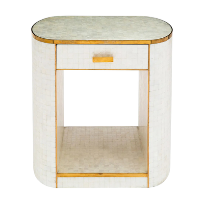 A CONTEMPORARY CAPIZ SHELL AND BRASS SIDE TABLE