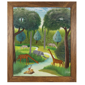 OIL ON CANVAS JUNGLE SCENE, FRAMED AND SIGNED