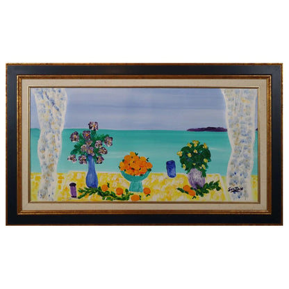 OIL ON CANVAS SEASCAPE STILL LIFE, FRAMED AND SIGNED