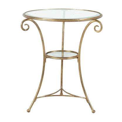 HOLLYWOOD REGENCY GILT IRON AND GLASS GUERIDON SIDE TABLE