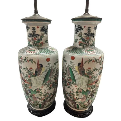 PAIR OF CHINESE PORCELAIN TABLE LAMPS 34"