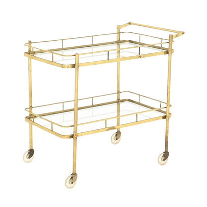 MID CENTURY MODERN BRASS AND GLASS TWO TIER BAR CART