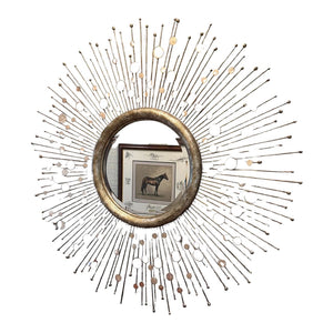 SILVER LEAF AND METAL SUNBURST MIRROR WITH CAPIZ CIRCULAR ACCENTS
