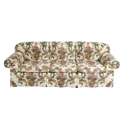 JEAN MONRO CHINOISERIE FABRIC THREE SEAT ROLL ARM SOFA