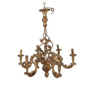 ITALIAN STYLE GILT SIX ARM CHANDELIER WITH ACANTHUS LEAF DETAIL