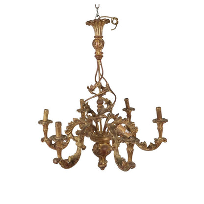 ITALIAN STYLE GILT SIX ARM CHANDELIER WITH ACANTHUS LEAF DETAIL