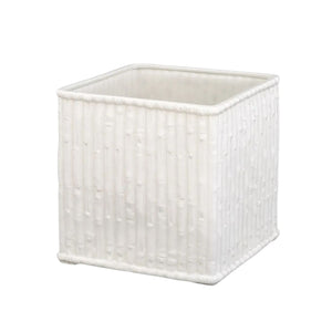 VINTAGE BAMBOO MOTIF WHITE SQUARE CERAMIC JARDINERE