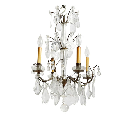 BACCARAT STYLE HANGING GLASS FOUR LIGHT CHANDELIER, LATE 19TH CENTURY