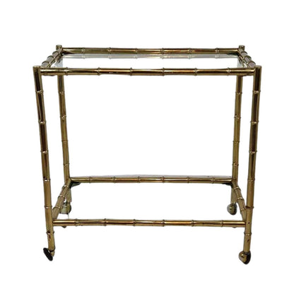 MAISON BAGUES STYLE VINTAGE BRASS BAMBOO AND GLASS BAR CART