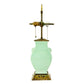 CELADON ASIAN GLAZED PORCELAIN LAMP WITH CHINOISERIE BRASS BASE