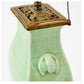 CELADON ASIAN GLAZED PORCELAIN LAMP WITH CHINOISERIE BRASS BASE