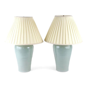PAIR OF PALE BLUE CRACKLE FINISH PORCELAIN LAMPS