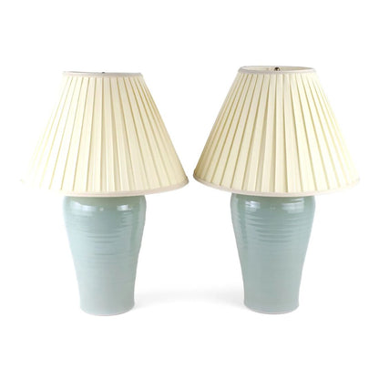 PAIR OF PALE BLUE CRACKLE FINISH PORCELAIN LAMPS