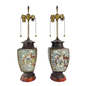 PAIR OF JAPANESE FIGURAL LAMPS, LATE 19TH CENURY