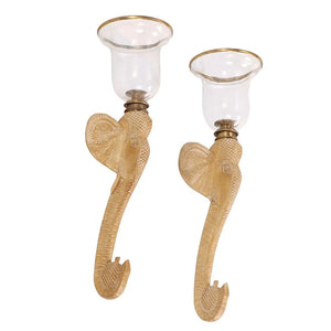 PAIR OF ELEPHANT FORM SCONCES WITH GLASS GLOBES, CHAPMAN