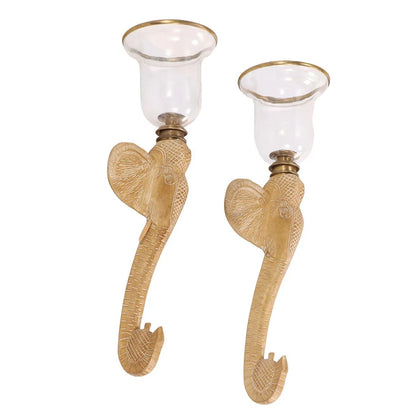 PAIR OF ELEPHANT FORM SCONCES WITH GLASS GLOBES, CHAPMAN