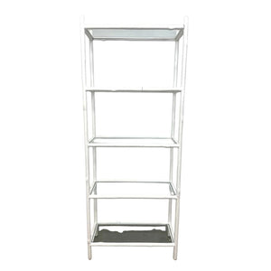 WHITE PLASTER STYLE ETAGERE WITH FIVE GLASS SHELVES