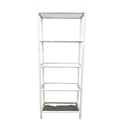 WHITE PLASTER STYLE ETAGERE WITH FIVE GLASS SHELVES