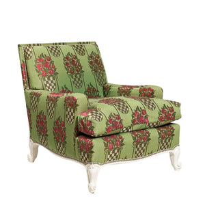 CUSTOM UPHOLSTERED SILK TAFFETA CLUB CHAIR, BILLY HAINES STYLE